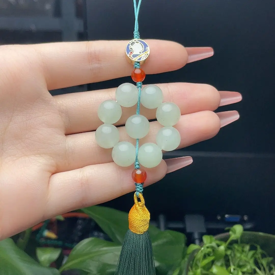 She Taicui Green Beaded Pendant with Tassel - Image 4