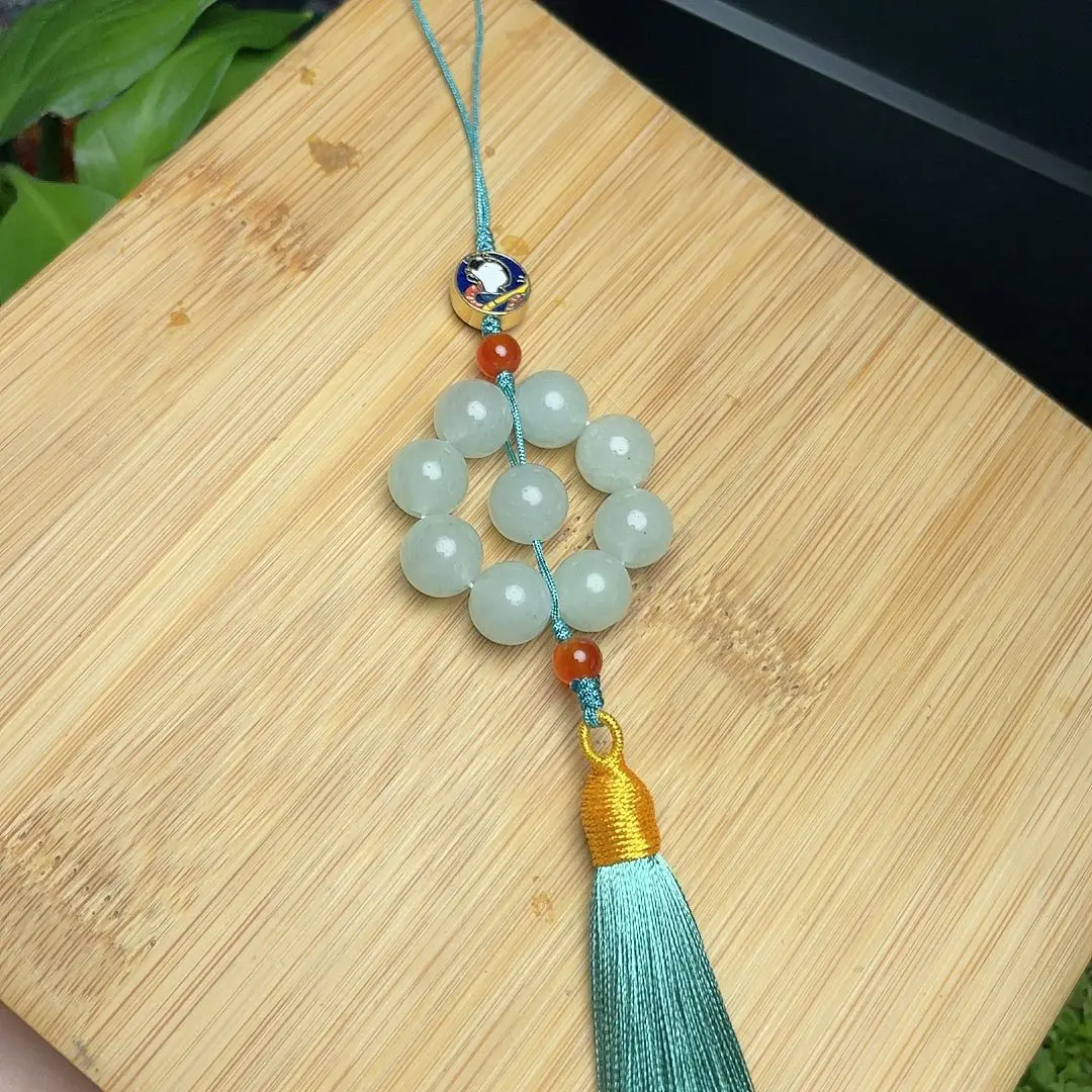 She Taicui Green Beaded Pendant with Tassel - Image 5