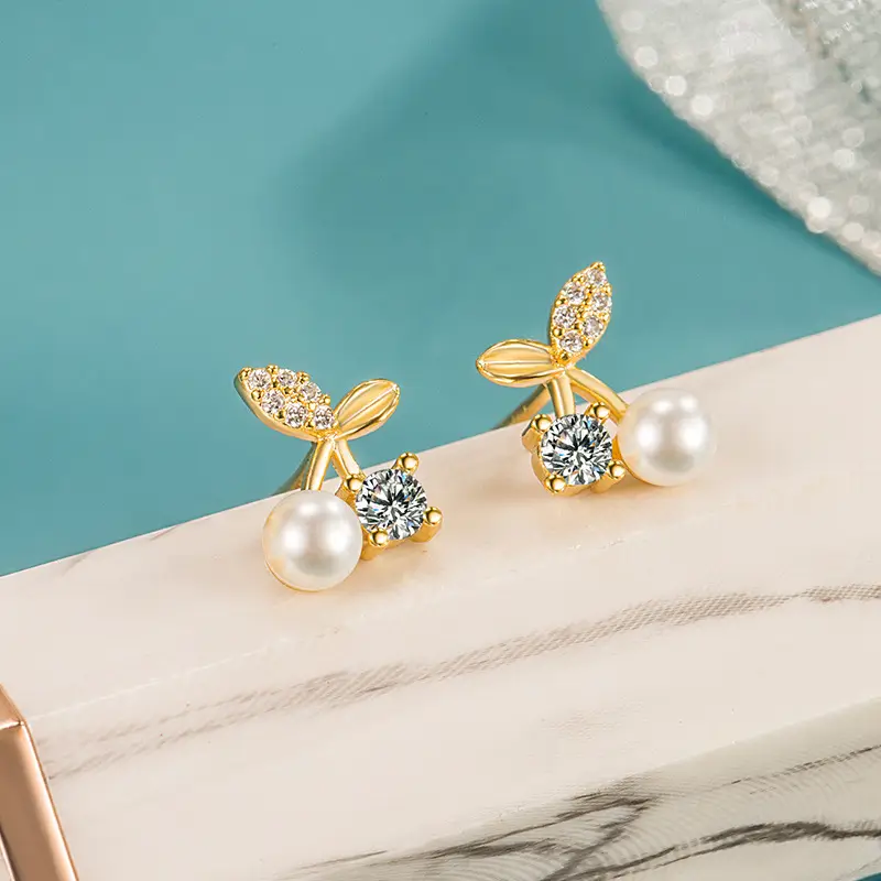 Girl's Heart Zircon Pearl Earrings 2022 Fashion - Image 2