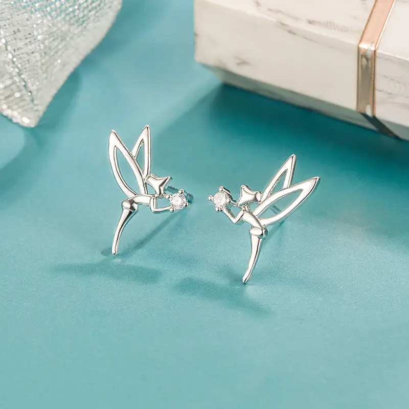 Diamond Flower Earrings for Women Silver Leaf Design - Image 2