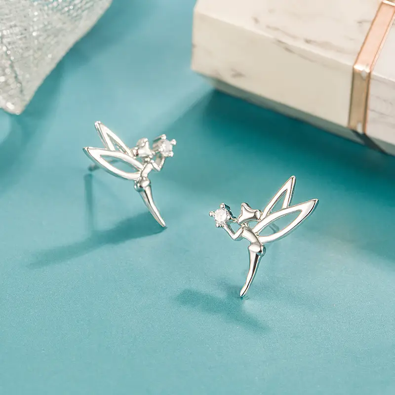 Diamond Flower Earrings for Women Silver Leaf Design - Image 3