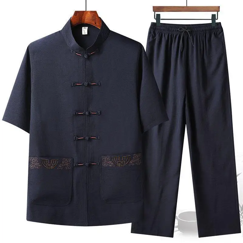 Men's Grey Embroidered Tang Suit Ice Silk Summer - Image 3