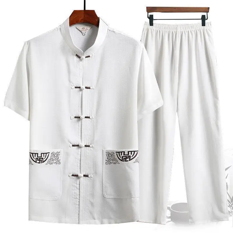 Men's Grey Embroidered Tang Suit Ice Silk Summer - Image 4