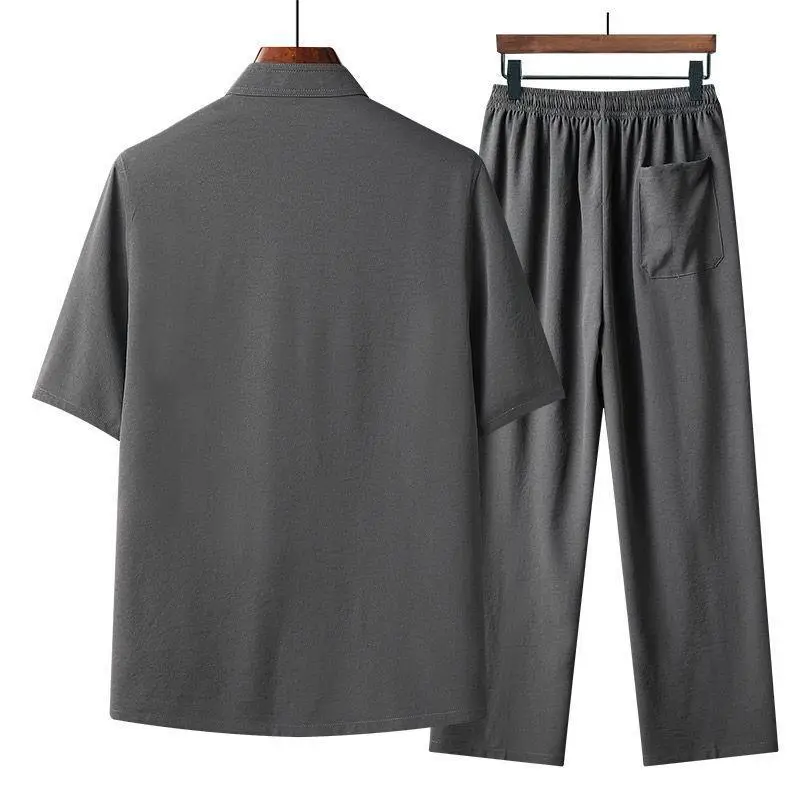 Men's Grey Embroidered Tang Suit Ice Silk Summer - Image 9