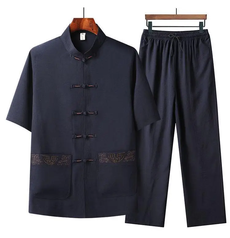 Men's Grey Embroidered Tang Suit Ice Silk Summer — feature 10