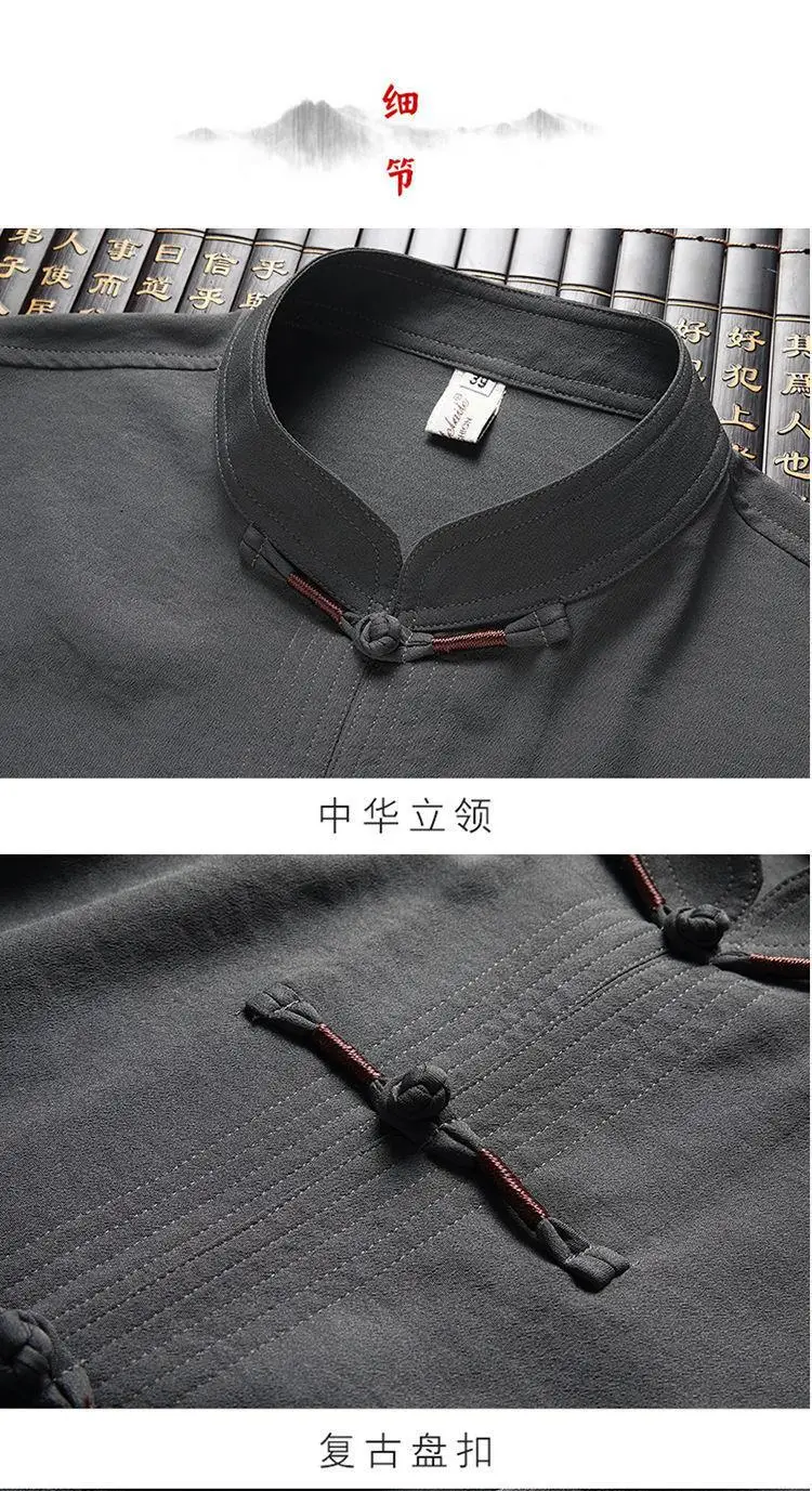 Men's Grey Embroidered Tang Suit Ice Silk Summer — feature 11