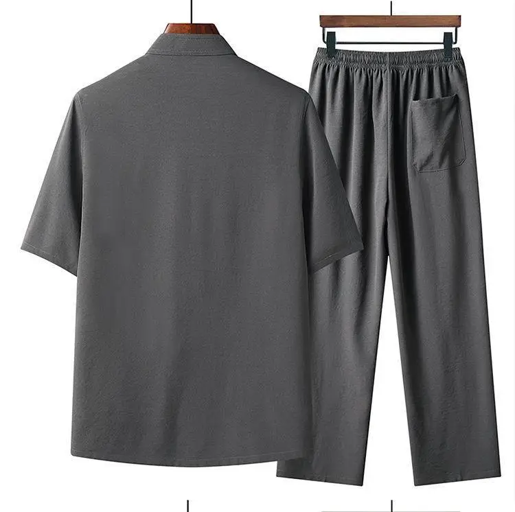 Men's Grey Embroidered Tang Suit Ice Silk Summer — feature 8