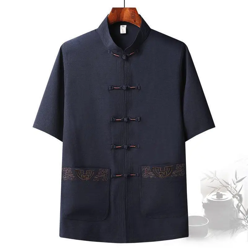 Men's Grey Embroidered Tang Suit Ice Silk Summer - Image 7