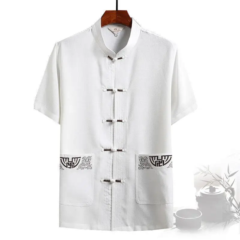 Men's Grey Embroidered Tang Suit Ice Silk Summer - Image 8