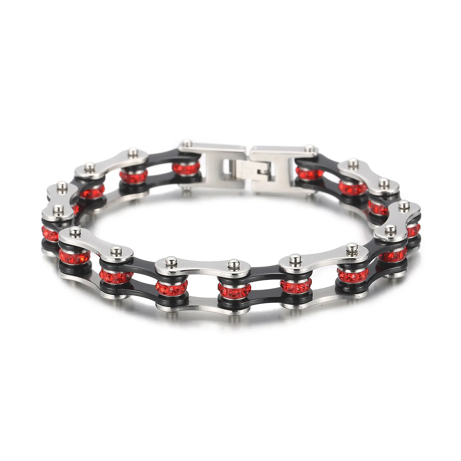 Titanium Steel Motorcycle Bracelet Orange Black Diamond Encrusted 46g