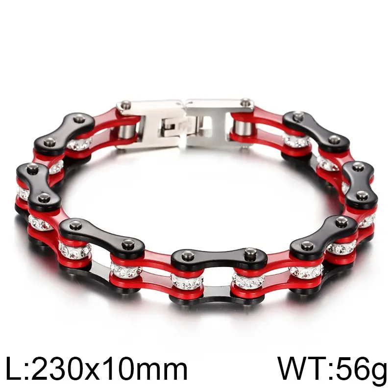 Titanium Steel Motorcycle Bracelet Orange Black Diamond Encrusted 46g