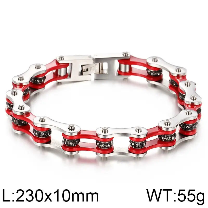 Titanium Steel Motorcycle Bracelet Orange Black Diamond Encrusted 46g