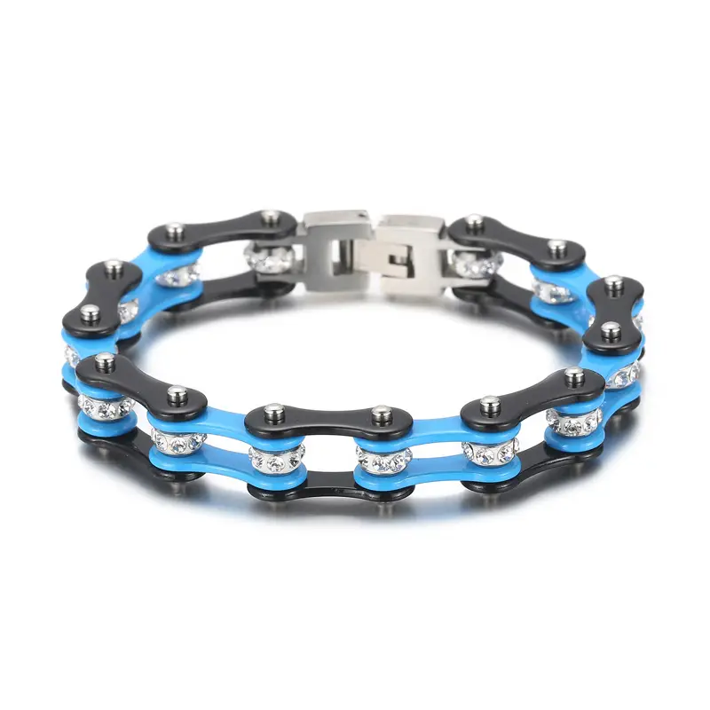 Titanium Steel Motorcycle Bracelet Orange Black Diamond Encrusted 46g