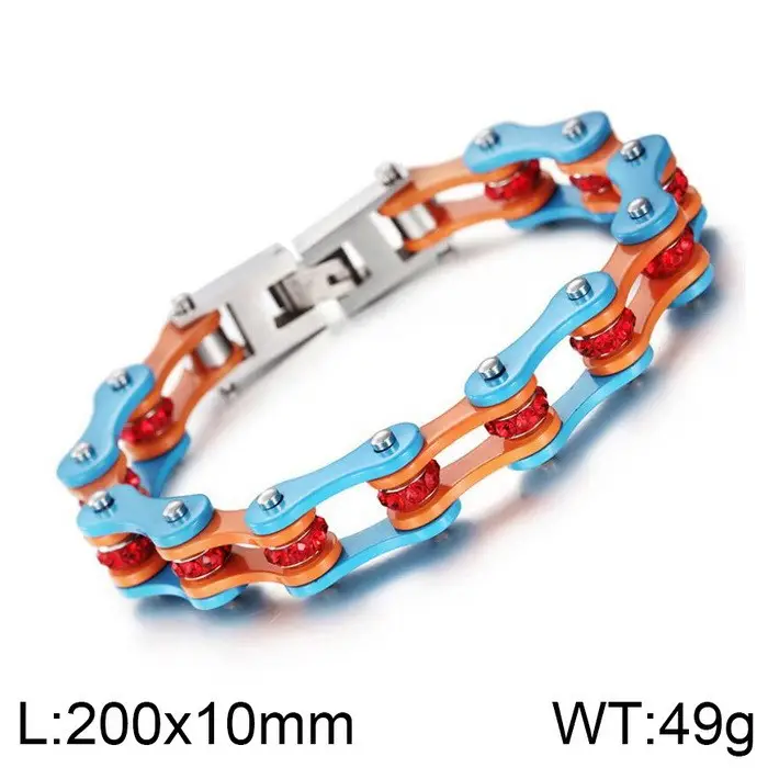 Titanium Steel Motorcycle Bracelet Orange Black Diamond Encrusted 46g