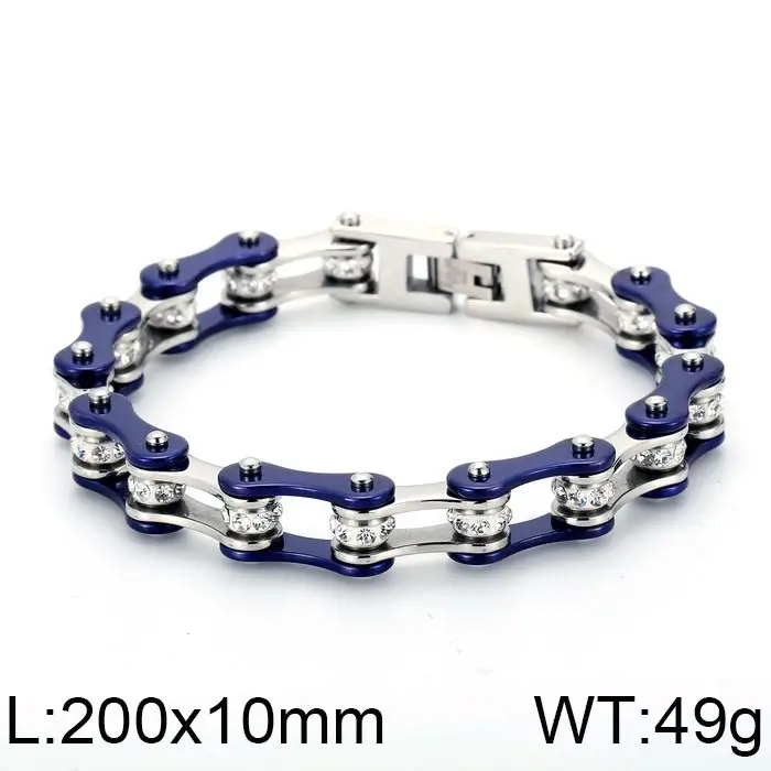 Titanium Steel Motorcycle Bracelet Orange Black Diamond Encrusted 46g