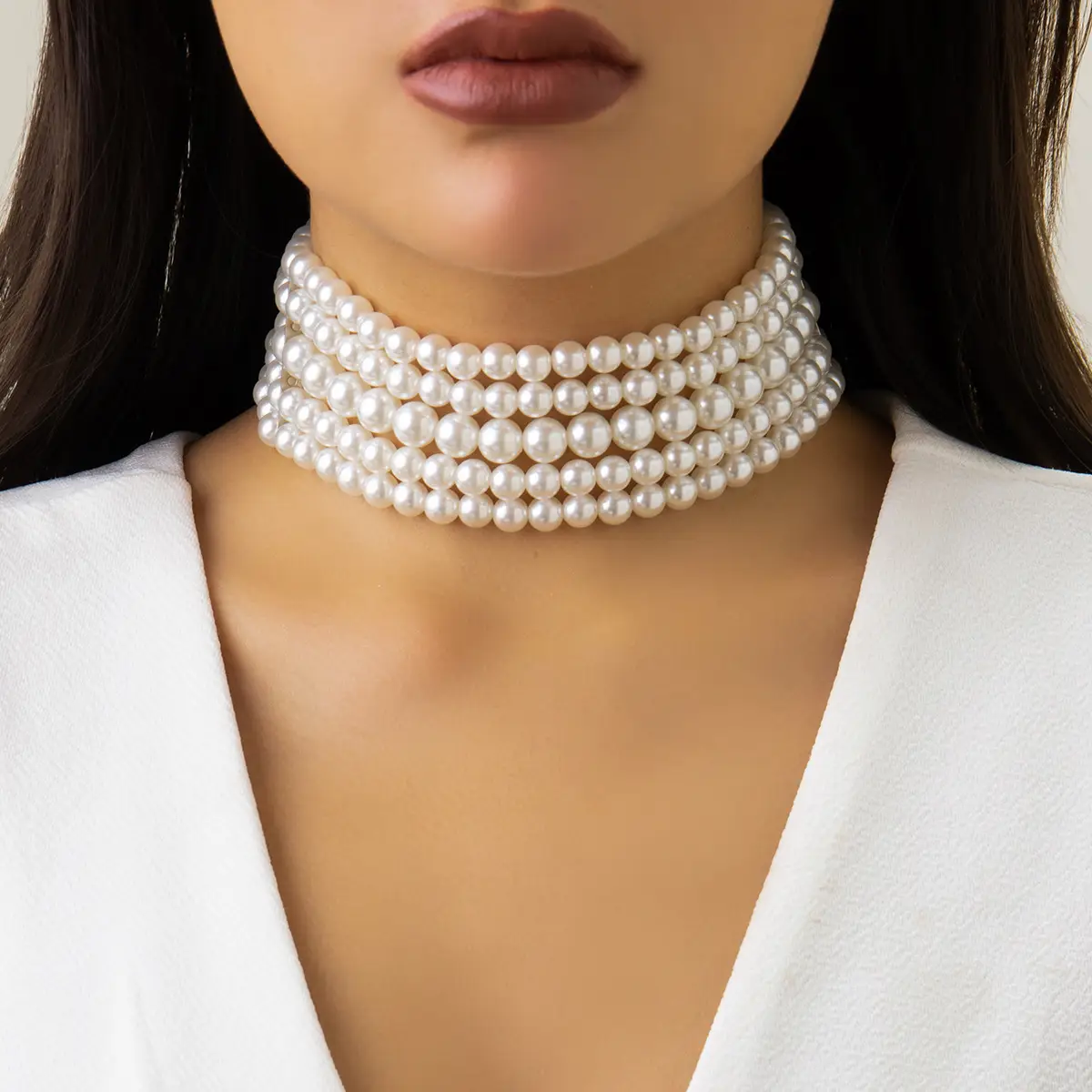 Multi-layer Pearl Choker for Women European American