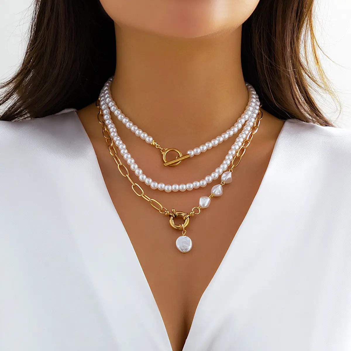 Multi-layer Pearl Choker for Women European American