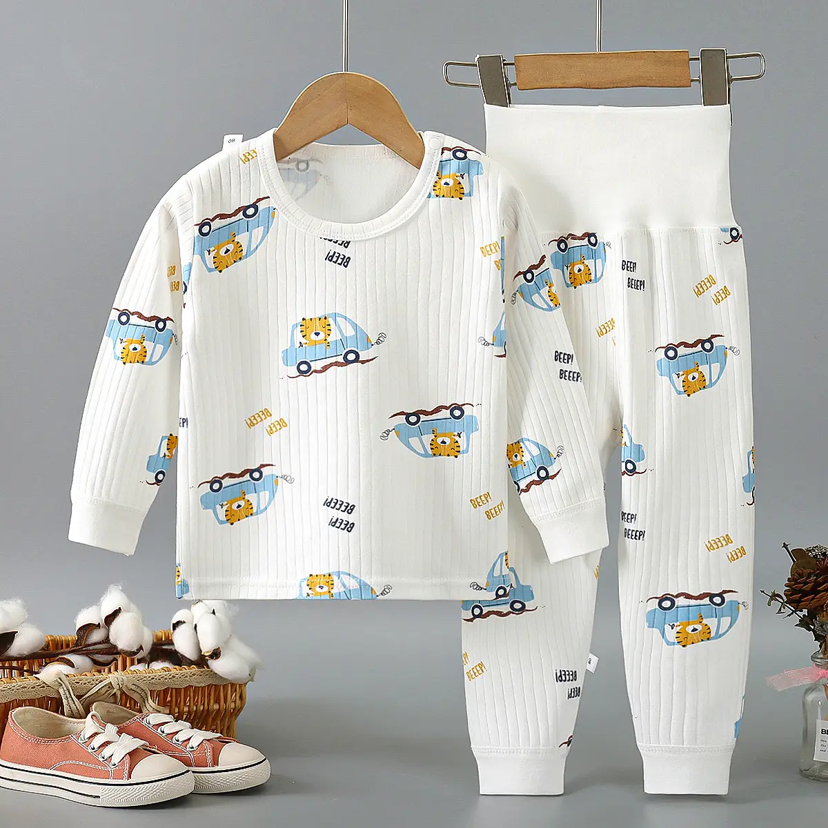 Children Cotton Pajamas Set with Rabbit Print - Image 3