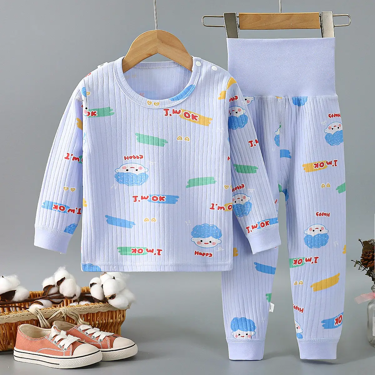 Children Cotton Pajamas Set with Rabbit Print - Image 8