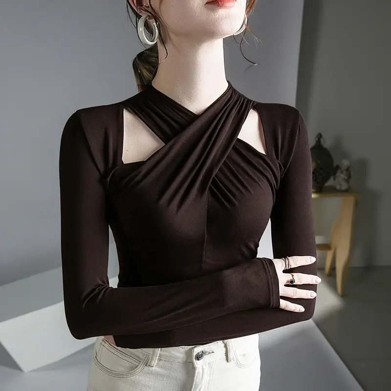 Hanging Neck Top Long Sleeve Black Underwear - Image 2