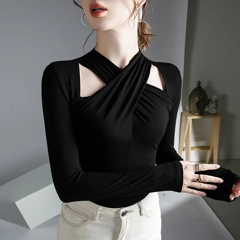 Hanging Neck Top Long Sleeve Black Underwear - Image 3