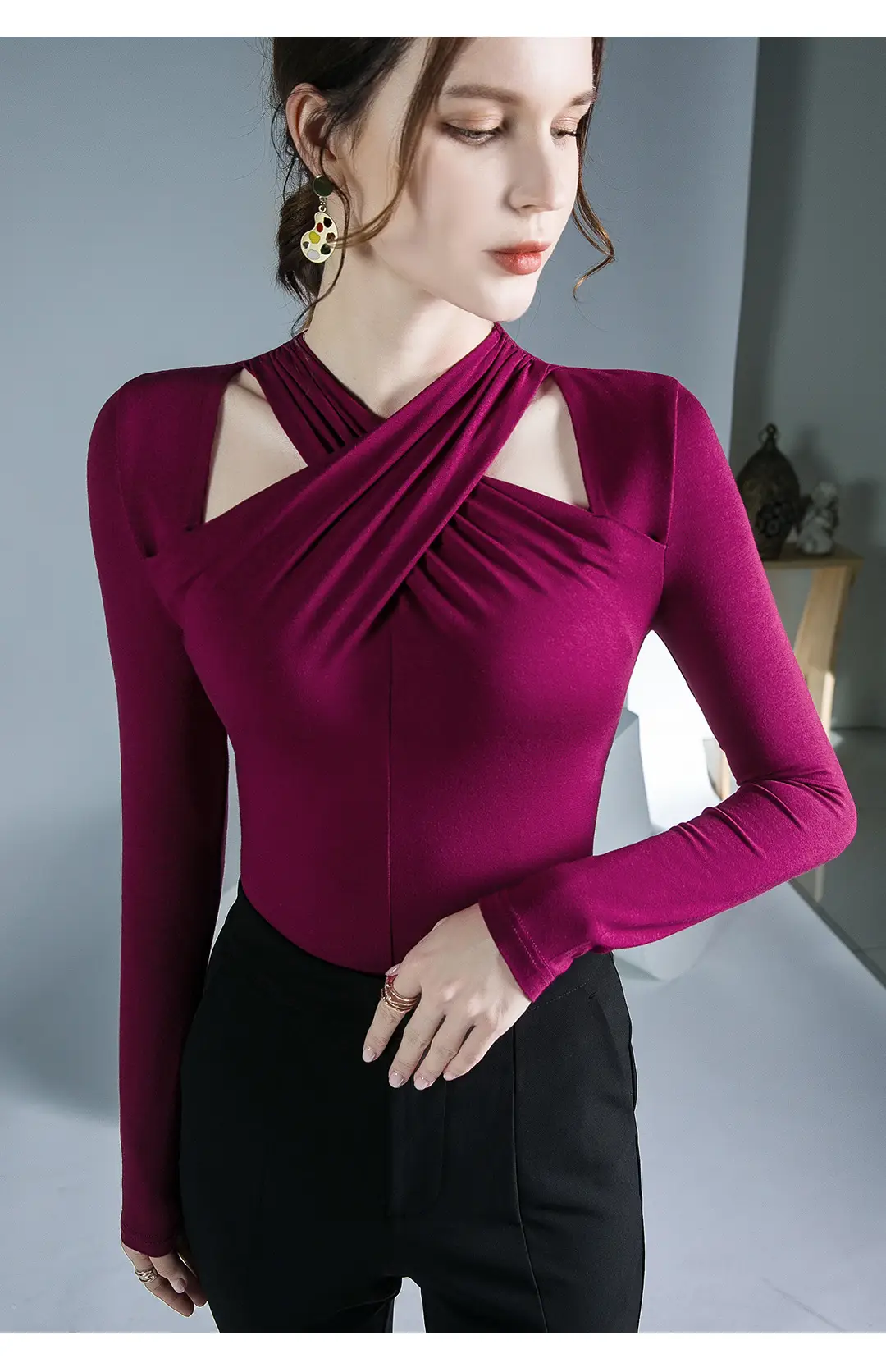 Hanging Neck Top Long Sleeve Black Underwear — feature 16