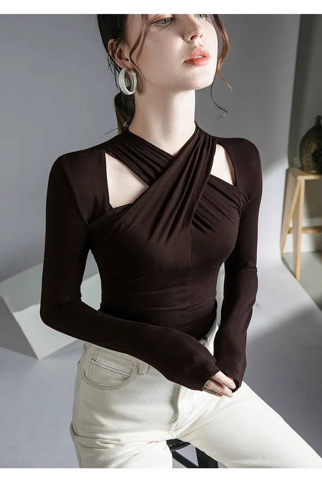 Hanging Neck Top Long Sleeve Black Underwear — feature 6
