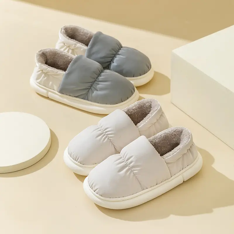Cotton slippers bag heel home slippers winter women's waterproof down cloth thick shoes non-slip warm cotton shoes men's shoes wholesale
