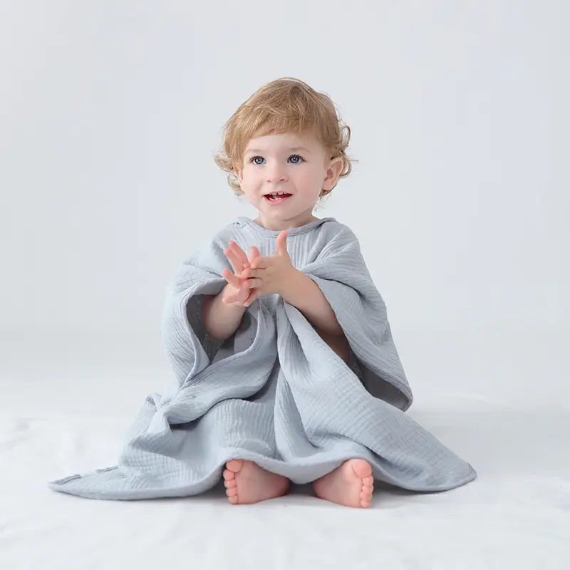 Cotton Hooded Bathrobe for Kids White Absorbent - Image 9