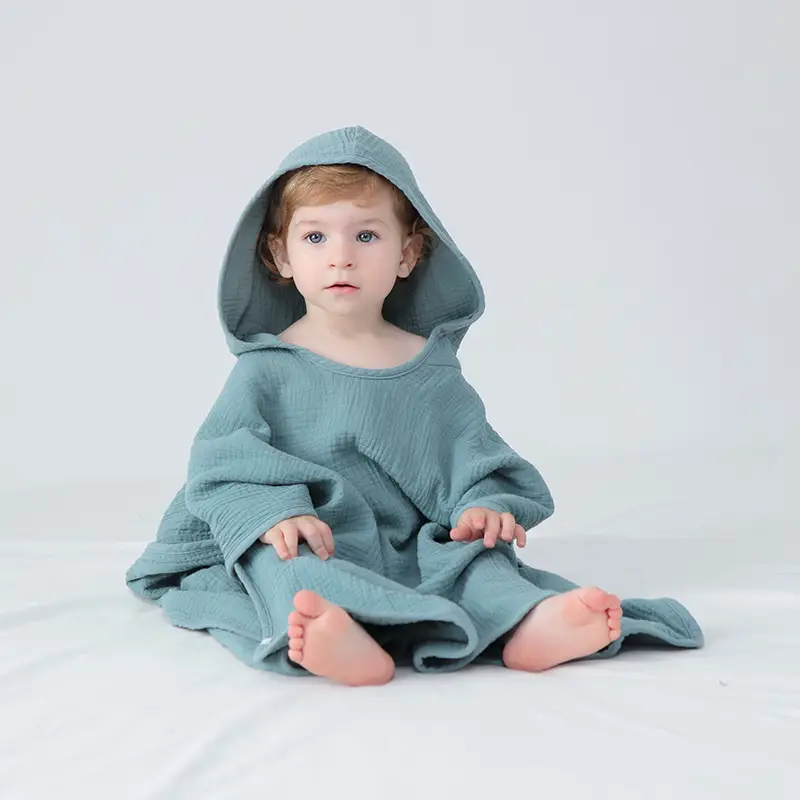 Cotton Hooded Bathrobe for Kids White Absorbent - Image 10