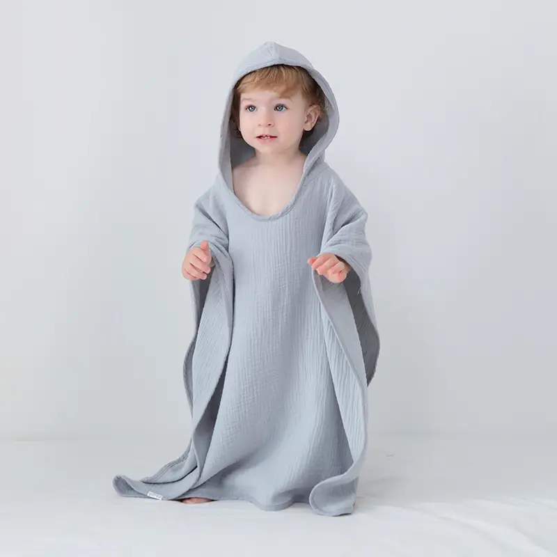 Cotton Hooded Bathrobe for Kids White Absorbent - Image 2
