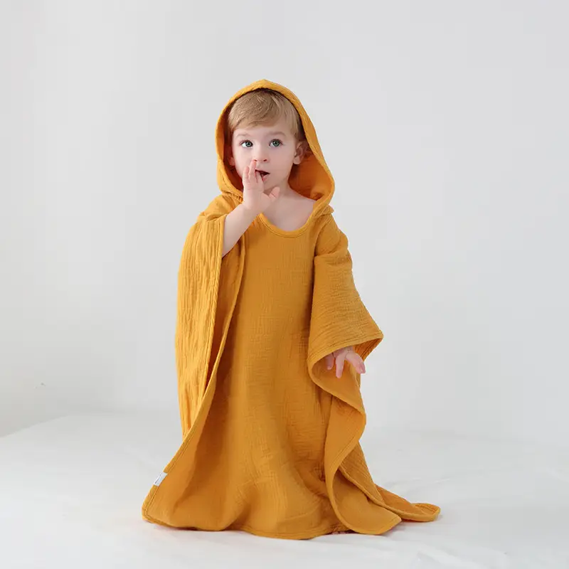 Cotton Hooded Bathrobe for Kids White Absorbent - Image 3