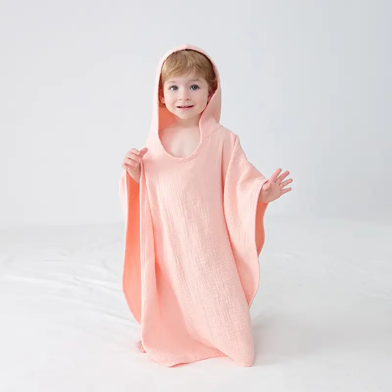 Cotton Hooded Bathrobe for Kids White Absorbent - Image 4