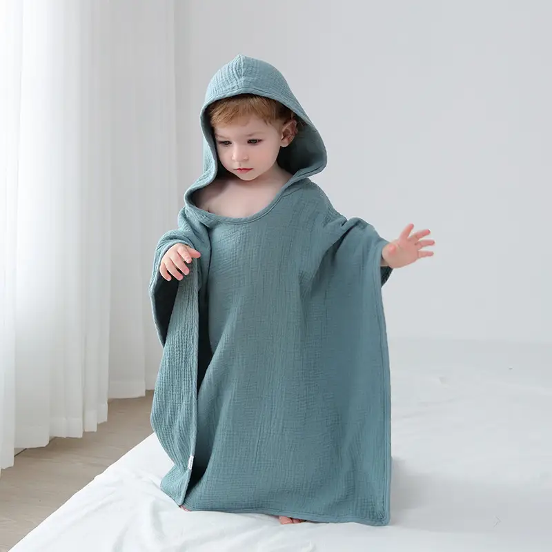 Cotton Hooded Bathrobe for Kids White Absorbent - Image 5