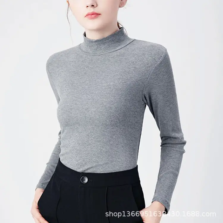 Women Heavy Weight Peruvian Cotton Half-High Collar T-Shirt Black - Image 8
