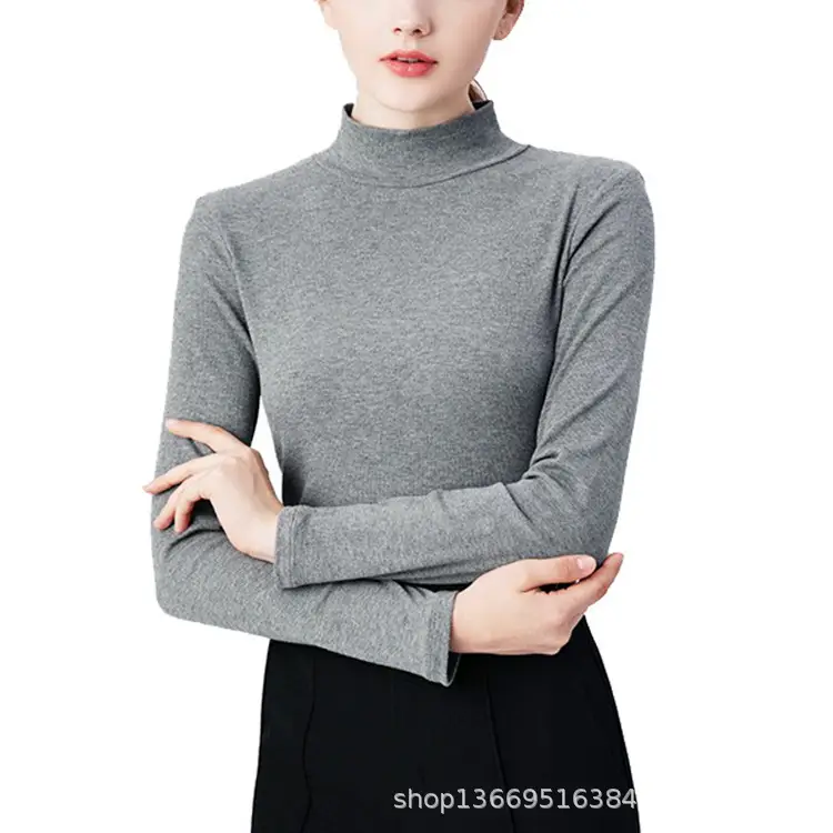 Women Heavy Weight Peruvian Cotton Half-High Collar T-Shirt Black - Image 9