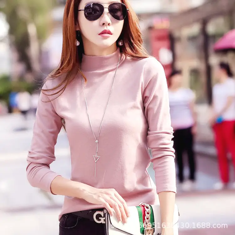 Women Heavy Weight Peruvian Cotton Half-High Collar T-Shirt Black - Image 4