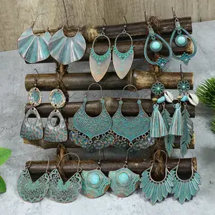 Ancient Silver Geometric Turquoise Hollow Earrings for Women — feature 10