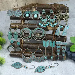 Ancient Silver Geometric Turquoise Hollow Earrings for Women — feature 13