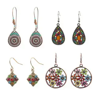 Ancient Silver Geometric Turquoise Hollow Earrings for Women — feature 3