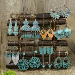 Ancient Silver Geometric Turquoise Hollow Earrings for Women — feature 6