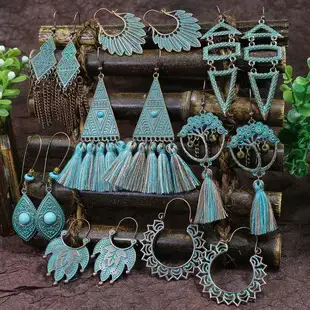 Ancient Silver Geometric Turquoise Hollow Earrings for Women — feature 7