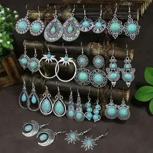 Ancient Silver Geometric Turquoise Hollow Earrings for Women — feature 9
