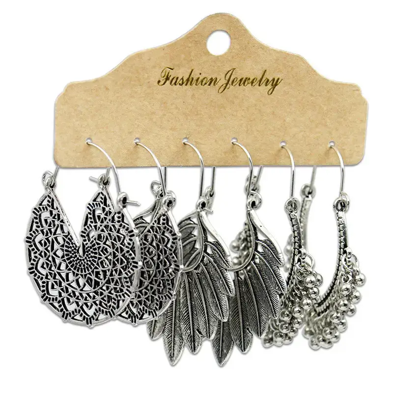 Ancient Silver Geometric Turquoise Hollow Earrings for Women - Image 6