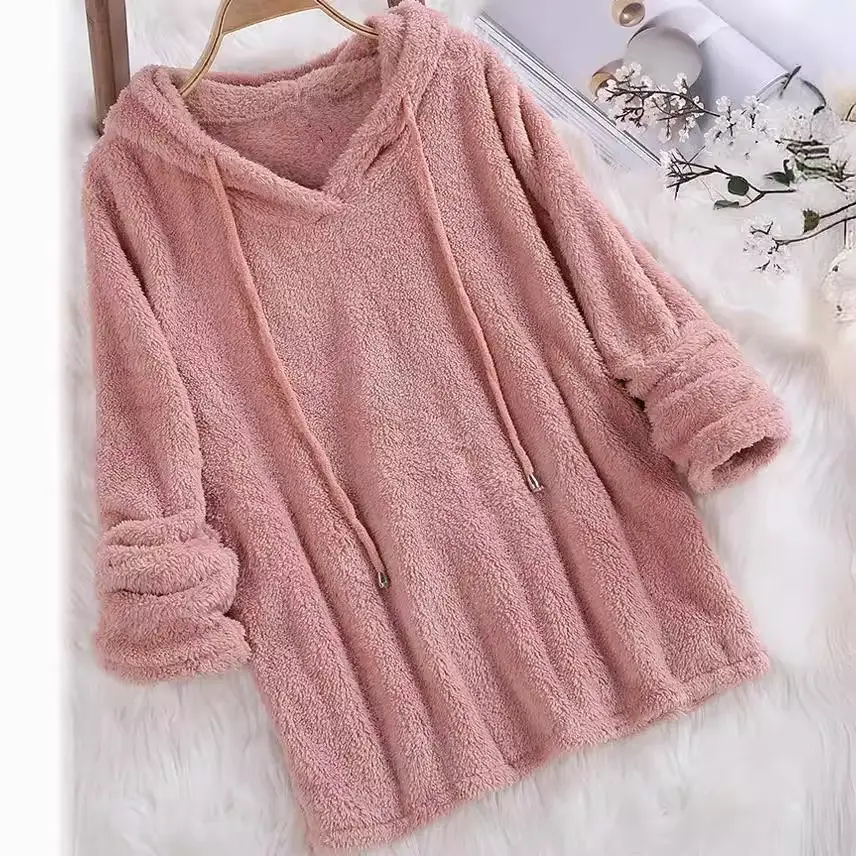 Pink Fluffy Hooded Fleece Pajama for Women - Image 3