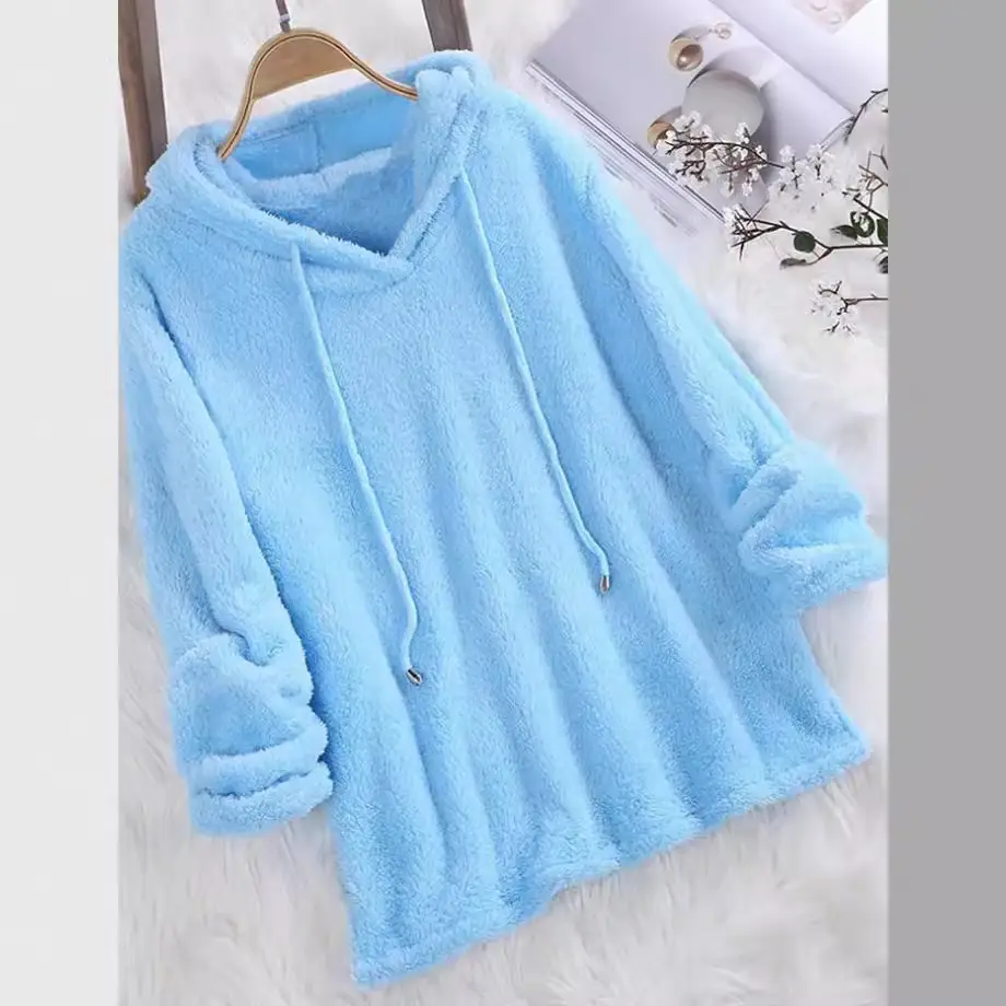 Pink Fluffy Hooded Fleece Pajama for Women - Image 4