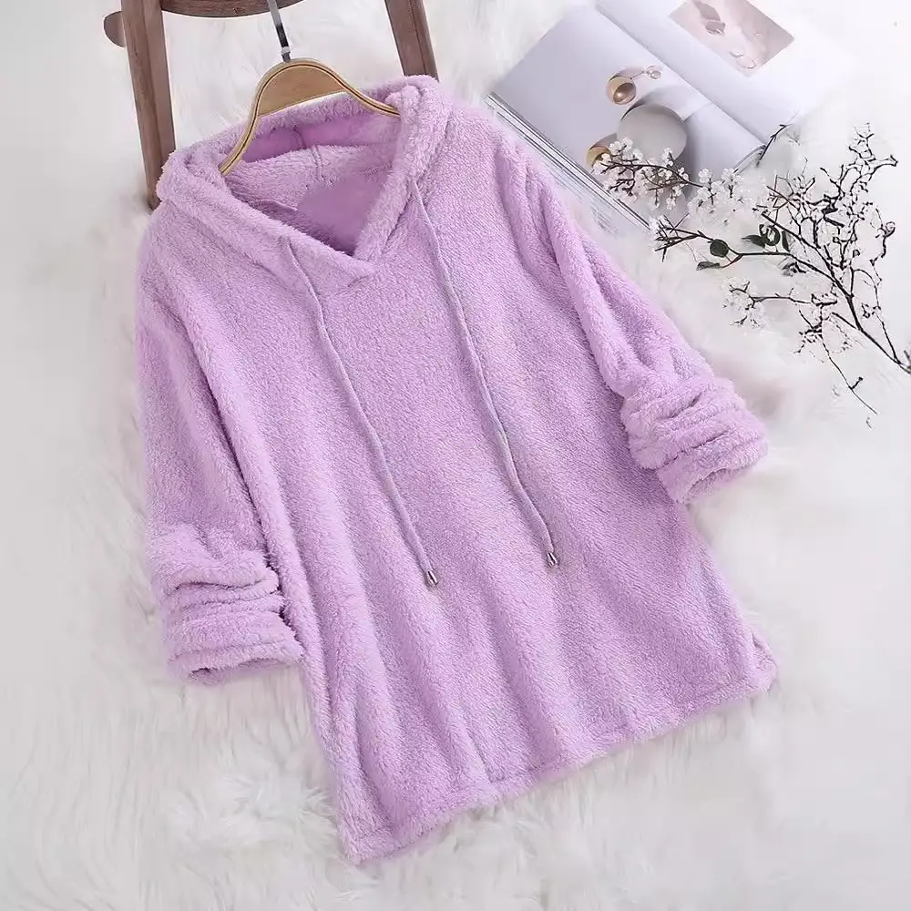 Pink Fluffy Hooded Fleece Pajama for Women - Image 5