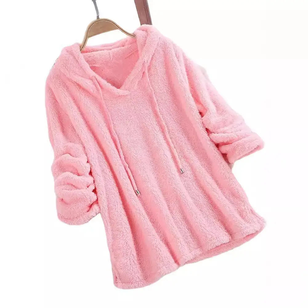 Pink Fluffy Hooded Fleece Pajama for Women - Image 6