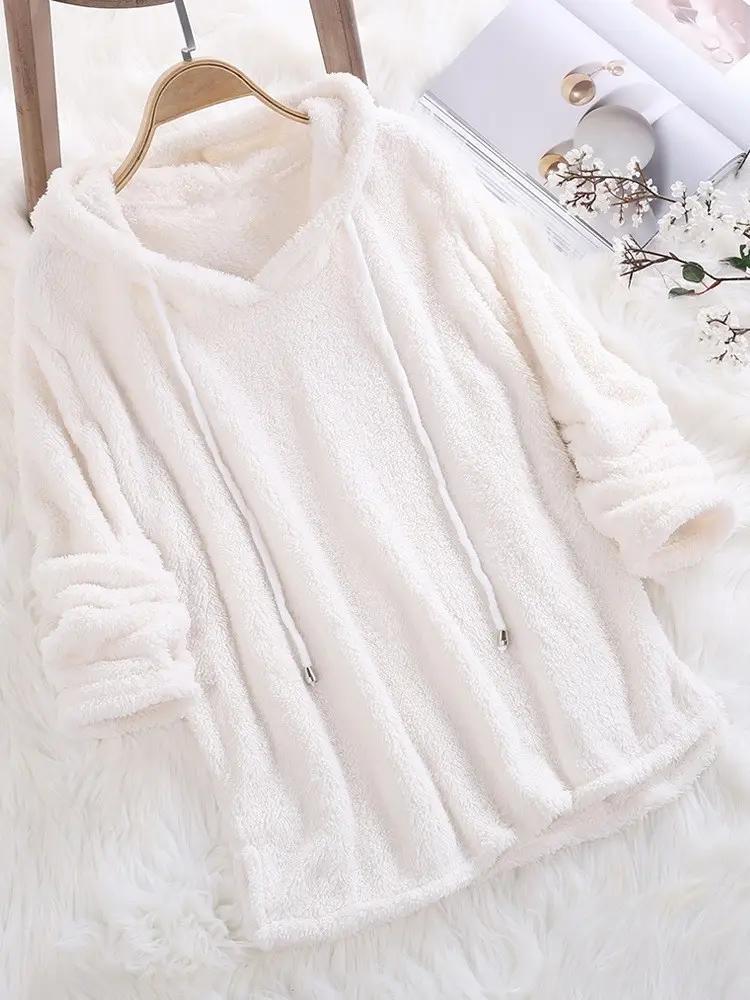 Pink Fluffy Hooded Fleece Pajama for Women — feature 60