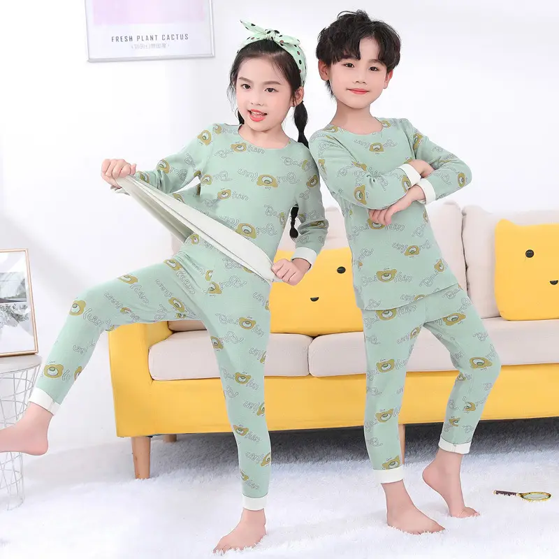Children's Cartoon Print Pajama Set Blue Grey Kids Winter Sandal Pants - Image 4